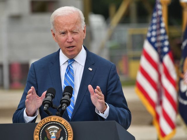 President Joe Biden speaks about the infrastructure bill and his Build Back Better agenda at the International Union of Operating Engineers Training Facility in Howell, Michigan, on October 5, 2021. (Nicholas Kamm/AFP via Getty Images)