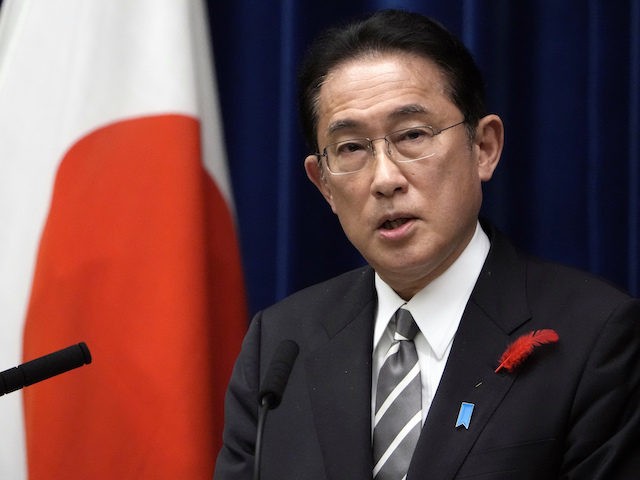 Japanese Prime Minister Fumio Kishida speaks during a news conference at the prime ministe
