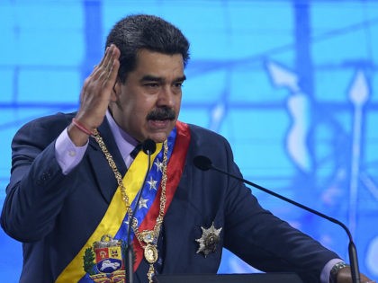 Venezuelan President Nicolas Maduro speaks during a ceremony marking the start of the judicial year at the Supreme Court in Caracas, Venezuela, January 22, 2021. (AP Photo/Matias Delacroix)