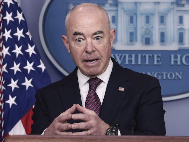Homeland Security Secretary Alejandro Mayorkas gestures as he speaks at a press briefing at the White House on September 24, 2021 in Washington, DC. (Anna Moneymaker/Getty Images)
