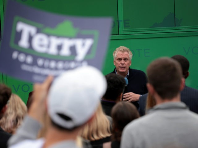 HARRISONBURG, VIRGINIA - OCTOBER 28: Democratic gubernatorial candidate, former Virginia Gov. Terry McAuliffe speaks to supporters at the Harrisonburg-Rockingham County Democratic Party Headquarter during a campaign event October 28, 2021 in Harrisonburg, Virginia. The Virginia gubernatorial election, pitting McAuliffe against Republican candidate Glenn Youngkin, is November 2. (Photo by Win …