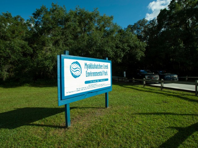 The entrance to the Myakkahatchee Creek Environmental Park on October 20, 2021 in North Port, Florida. The FBI announced that human remains and personal items belonging to Brian Laundrie iwere found there. Laundrie is wanted in connection with the death of his fiance Gabby Petito, whose body was found in Wyoming. (Photo by Mark Taylor/Getty Images)