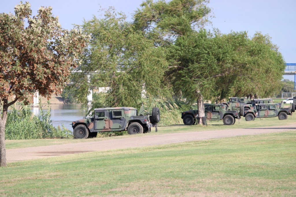 Texas National Guard troops park along the RIo Grande at the Eagle Pass Municipal Golf Course. (Photo: Randy Clark/Breitbart Texas)