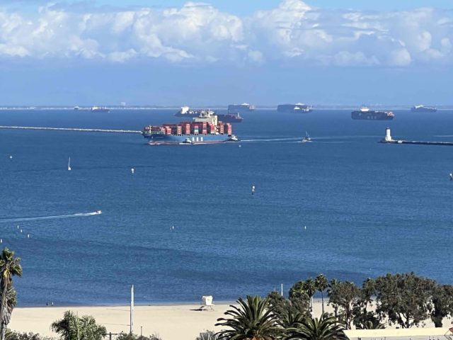 Ship enters Los Angeles port (Joel Pollak / Breitbart News)
