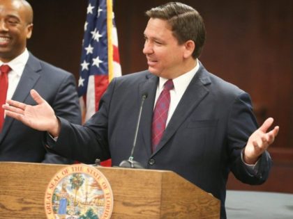 Florida Governor Ron DeSantis during a visit to DeFuniak Springs to announce $500,000 in grants for Walton County.