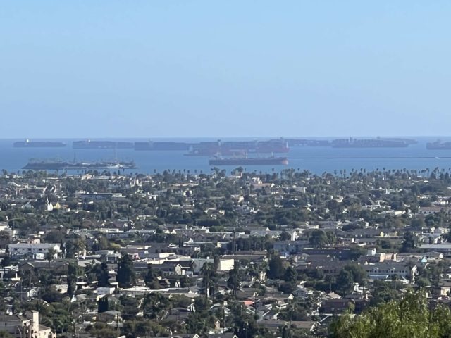 Wide view Long Beach ships (Joel Pollak / Breitbart News)