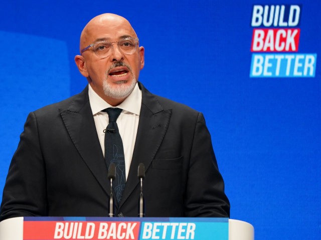 MANCHESTER, ENGLAND - OCTOBER 04: Nadhim Zahawi MP, Secretary of State for Education delivers his keynote speech during the Conservative Party Conference at Manchester Central Convention Complex on October 04, 2021 in Manchester, England. This year's Conservative Party Conference returns as a hybrid of in-person and online events after last …