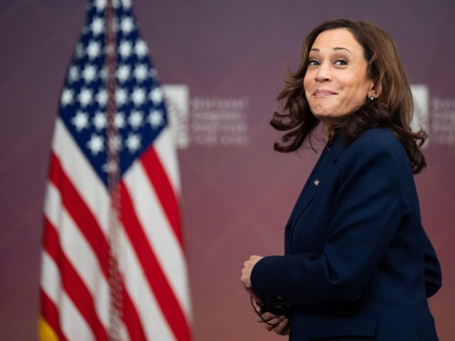 US Vice President Kamala Harris leaves after virtually addressing the National Congress of American Indians 78th Annual Convention, from the South Court Auditorium of the White House in Washington, DC, on October 12, 2021. (Photo by Jim WATSON / AFP) (Photo by JIM WATSON/AFP via Getty Images)