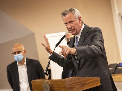 New York City mayor Bill de Blasio speaks during a news conference at the Rikers Island on