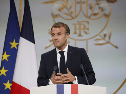 French President Emmanuel Macron delivers a speech during a meeting in memory of the Algerians who fought alongside French colonial forces in Algeria's war, known as Harkis, at the Elysee Palace in Paris, Thursday, Sept. 20, 2021. Macron's speech is the latest step in his efforts to reconcile France with …