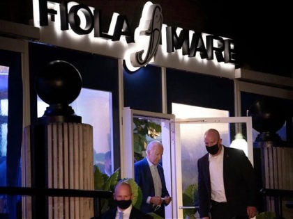 US President Joe Biden leaves Italian seafood restaurant Fiola Mare after a date with US f