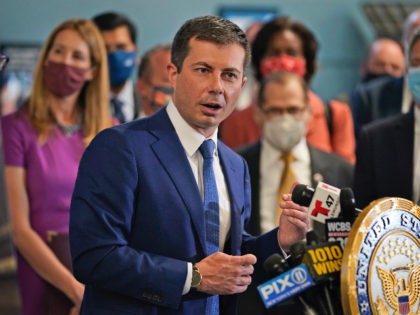 Secretary of Transportation Pete Buttigieg speaks during a news conference in New York, Monday, June 28, 2021. Buttigieg toured the century-old rail tunnel connecting New York and New Jersey as a long-delayed project to build a new tunnel gains steam. (AP Photo/Seth Wenig)