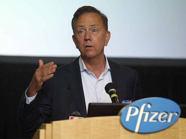 Connecticut Gov. Ned Lamont speaks at a press conference at Pfizer Groton on the companies research to develop a vaccine for COVID-19, Wednesday, July 22, 2020, in Groton, Conn. The federal government has agreed to pay nearly $2 billion for 100 million doses of a potential COVID-19 vaccine being developed …
