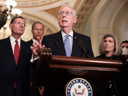 WASHINGTON, DC - OCTOBER 05: Senate Minority Leader Mitch McConnell (R-KY) addresses repor