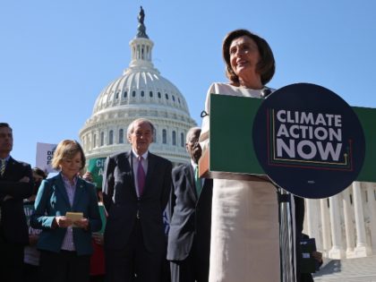 WASHINGTON, DC - OCTOBER 20: Speaker of the House Nancy Pelosi (D-CA) hold a rally to highlight the efforts of Congressional Democrats to legislate against climate change outside the U.S. Capitol on October 20, 2021 in Washington, DC. Organized by the League of Conservation Voters, the event hosted Democratic members …