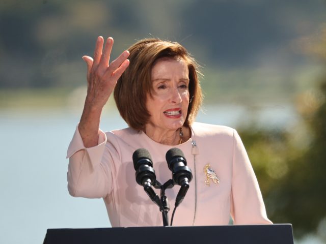 WASHINGTON, DC - OCTOBER 21: Speaker of the House Nancy Pelosi (D-CA) delivers remarks during the 10th anniversary celebration of the Martin Luther King, Jr. Memorial near the Tidal Basin on the National Mall on October 21, 2021 in Washington, DC. The original dedication of the memorial was postponed in …