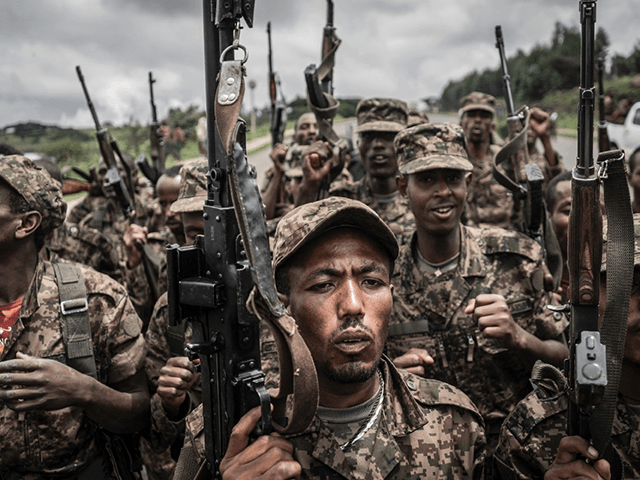 Soldiers from the Ethiopian National Defence Forces pictured during training in Amhara on September 14, 2021