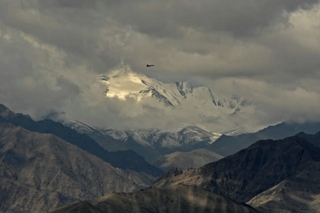 An Indian fighter jet flies over Ladakh near the disputed Himalayan border with China