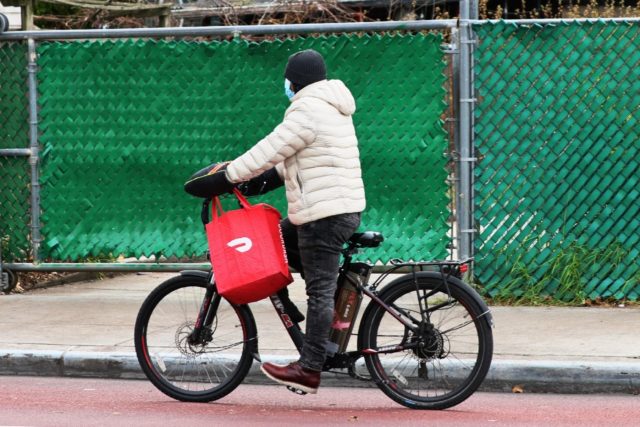 A DoorDash delivery person in Brooklyn in December 2020