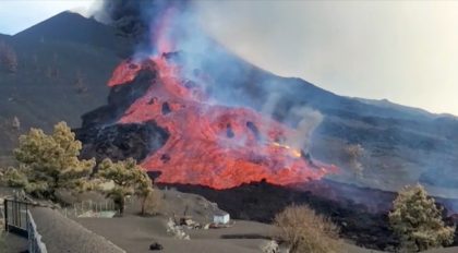 On Saturday, part of the volcano's cone collapsed, sending new rivers of lava pouring down