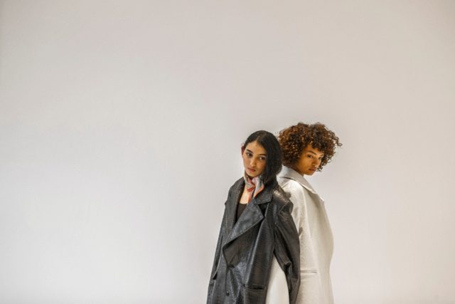 (L to R) Egyptian fashion models Zeina Ehab and Mariam Abdallah pose during a photo sessio