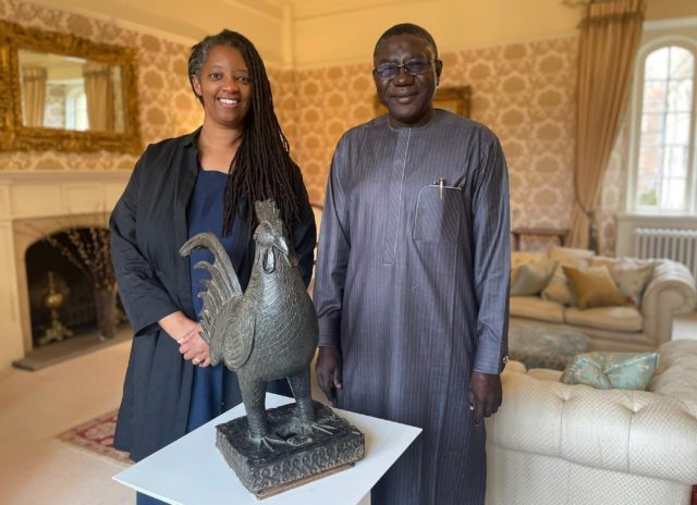 The elaborately carved cockerel was taken from the kingdom of Benin -- now part of Nigeria