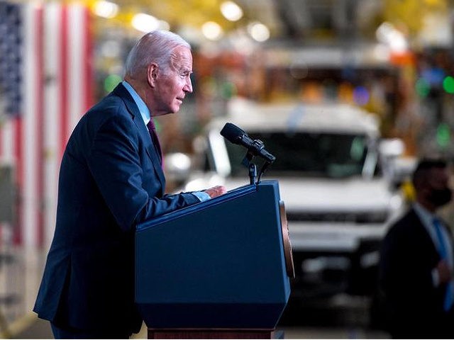 DETROIT, MI - NOVEMBER 17: U.S. President Joe Biden speaks at the General Motors Factory ZERO electric vehicle assembly plant on November 17, 2021 in Detroit, Michigan. Biden was in town to tout the benefits of the infrastructure bill he signed two days ago that allocates $1 trillion for, among …