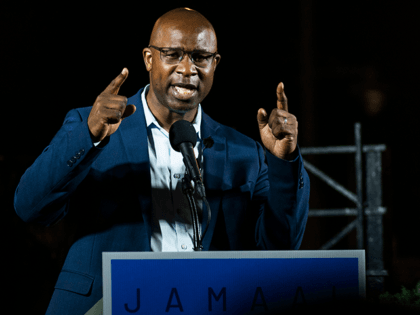 New York Democratic House candidate Jamaal Bowman greets supporters on June 23, 2020 in Yo