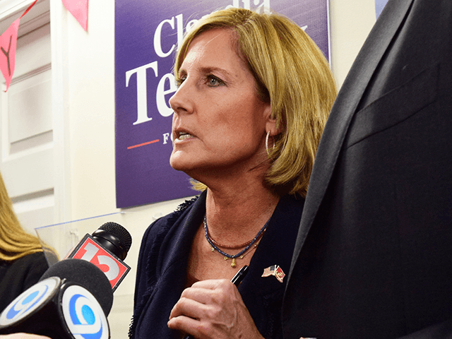 In this Oct. 23, 2018, file photo, Rep. Claudia Tenney, R-N.Y., greets the press at her ca
