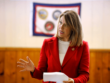 U.S. Rep. Cindy Axne, D-Iowa, speaks to local residents at the American Legion Post 184 in Winterset, Iowa on Nov. 11, 2019. U.S. Rep. Mariannette Miller-Meeks will seek another term in Congress in the newly drawn southeast Iowa district in which she no longer lives, avoiding a head-to head run …