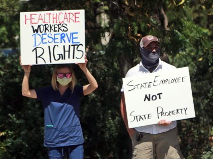 Nurse Katrina Philpot protests against COVID-19 vaccine and mask mandates demonstrate near