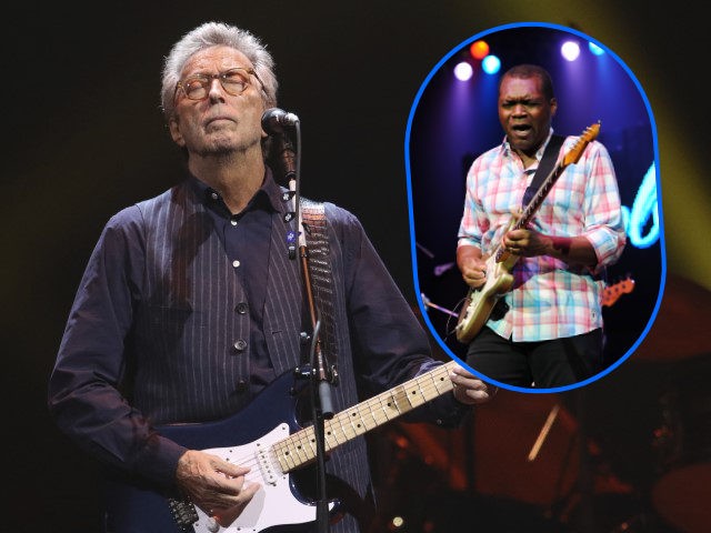 (INSET: Robert Cray) Eric Clapton Performs at Gas South Arena on Friday, September 23, 2021, in Atlanta. (Photo by Robb Cohen/Invision/AP)