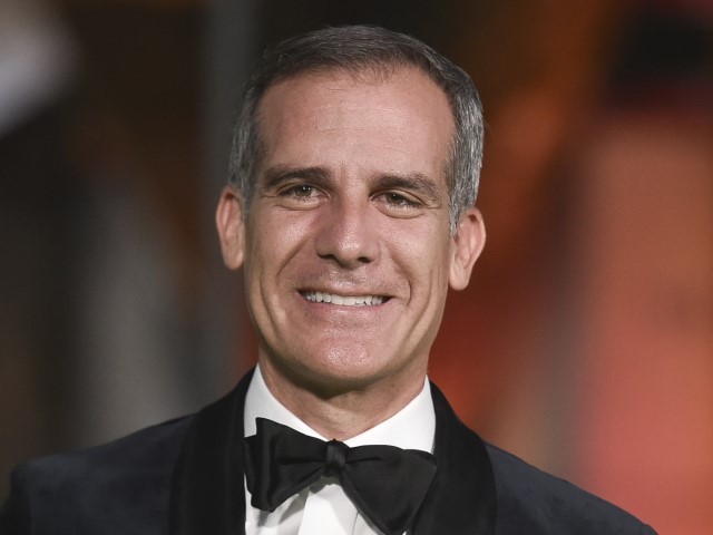 Eric Garcetti arrives at the Academy Museum of Motion Pictures Gala on Saturday, Sept. 25, 2021, in Los Angeles. (Photo by Richard Shotwell/Invision/AP)