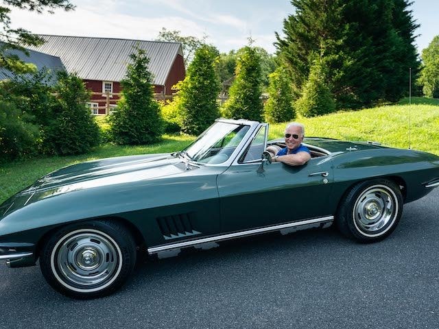 Joe Biden sits in his 1967 Corvette Stingray on July 16, 2020, in Wilmington, Delaware. (A