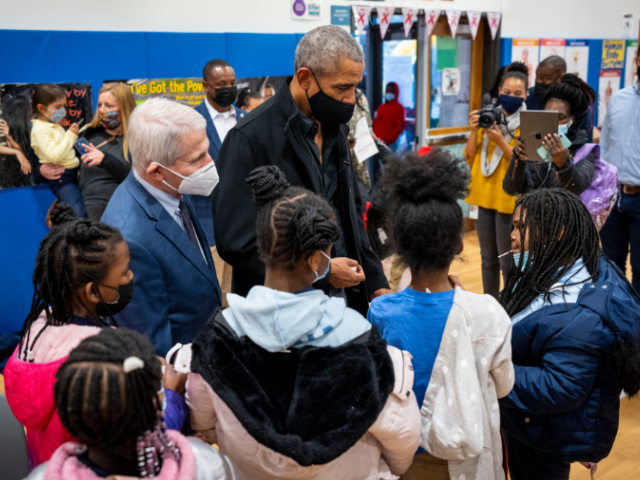 WASHINGTON, DC - NOVEMBER 30: Former U.S. President Barack Obama (C) and Dr. Anthony Fauci