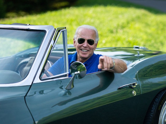 Joe Biden sits in his 1967 Corvette Stingray on July 16, 2020, in Wilmington, Delaware. (A