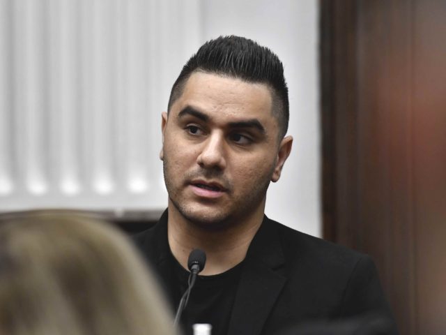 KENOSHA, WISCONSIN - NOVEMBER 11: Frank Hernandez testifies during Kyle Rittenhouse's trial about the video he took on the night of Aug. 25, 2020, at the Kenosha County Courthouse on November 11, 2021 in Kenosha, Wisconsin. Rittenhouse is accused of shooting three demonstrators, killing two of them, during a night …