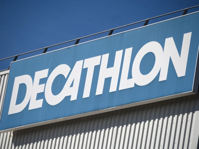 A picture taken on February 27, 2019, shows the logo at a store of French sports goods retailer Decathlon in Montpellier, southern France. - French sports retailer Decathlon on February 26, 2019, cancelled plans to sell a sports version of the hijab Muslim headscarf in France, following an outcry. (Photo …