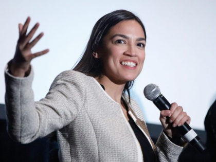 NEW YORK, NY - MARCH 03: US Representative Alexandria Ocasio-Cortez on stage during the 2019 Athena Film Festival closing night film, "Knock Down the House" at the Diana Center at Barnard College on March 3, 2019 in New York City. (Photo by Lars Niki/Getty Images for The Athena Film Festival)