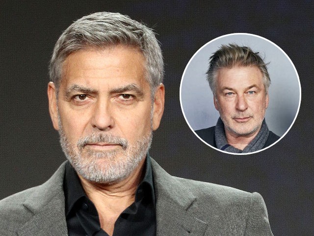 (INSET: Alec Baldwin) George Clooney of the television show "Catch 22" speaks during the H