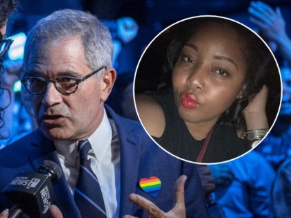 (INSET: Jessica Covington) Philadelphia District Attorney Larry Krasner speaks to a reporter at of the election party of public defender Tiffany Caban moments before she claimed victory in the in the Queens District Attorney Democratic Primary election, June 25, 2019 in the Queens borough of New York City. Running on …