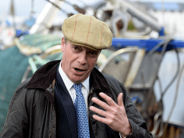 PLYMOUTH, ENGLAND - NOVEMBER 25: Brexit Party leader Nigel Farage visits Plymouth Fisheries at Sutton Harbour on November 25, 2019 in Plymouth, England. (Photo by Finnbarr Webster/Getty Images)