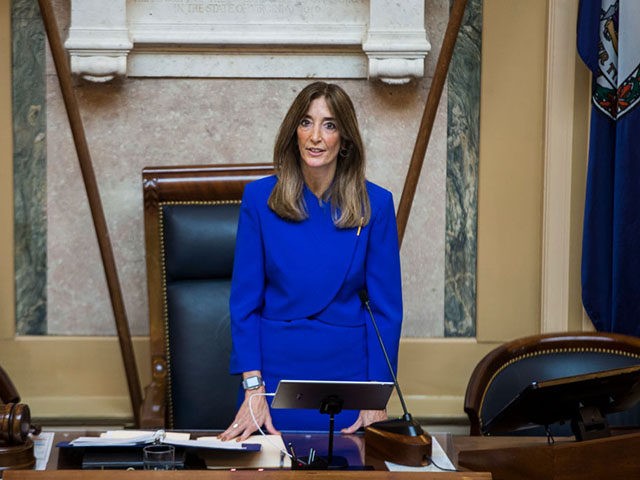 RICHMOND, VA - JANUARY 08: Speaker of the Virginia House of Delegates Eileen Filler-Corn (D-Fairfax) speaks after being sworn in during opening ceremonies of the 2020 Virginia General Assembly at the Virginia State Capitol on January 8, 2020 in Richmond, Virginia. Filler-Corn is the first woman to hold the position …