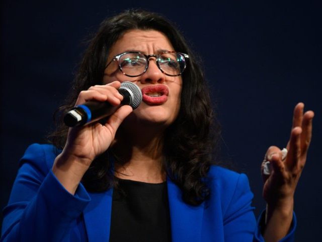 Congresswoman Rashida Tlaib, D-MI, speaks to supporters of Democratic presidential candidate Senator Bernie Sanders at a campaign event in Clive, Iowa, on January 31, 2020. (Photo by JIM WATSON / AFP) (Photo by JIM WATSON/AFP via Getty Images)