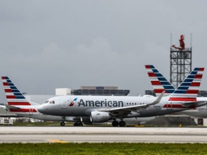 An American Airlines plane prepares to take off from the Miami International Airport in Miami, on June 16, 2021. (Photo by CHANDAN KHANNA / AFP) (Photo by CHANDAN KHANNA/AFP via Getty Images)