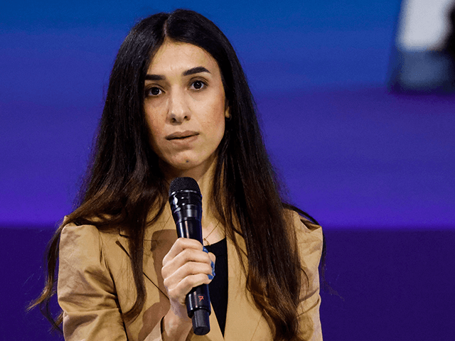 Nobel Peace Prize Nadia Murad delivers a speech during the Generation Equality Forum, a global gathering for gender equality convened by UN Women and co-hosted by the governments of Mexico and France in partnership with youth and civil society, at the Carrousel du Louvre in Paris on June 30, 2021. …