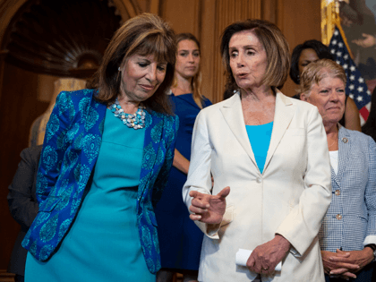 Rep. Jackie Speier (D-CA) speaks with Speaker of the House Nancy Pelosi (D-CA) during a news conference with the Democratic Women's Conference about the care economy, at the U.S. Capitol July 1, 2021 in Washington, DC. Speaker Pelosi has pushed for extending funding for the nations care economy to be …