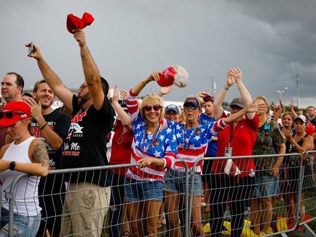 SARASOTA, FL - JULY 03: People wait for former U.S. President Donald Trump to hold a rally on July 3, 2021 in Sarasota, Florida. Co-sponsored by the Republican Party of Florida, the rally marks Trump's further support of the MAGA agenda and accomplishments of his administration. (Photo by Eva Marie …