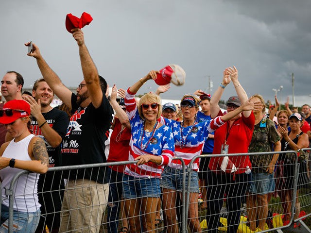 SARASOTA, FL - JULY 03: People wait for former U.S. President Donald Trump to hold a rally