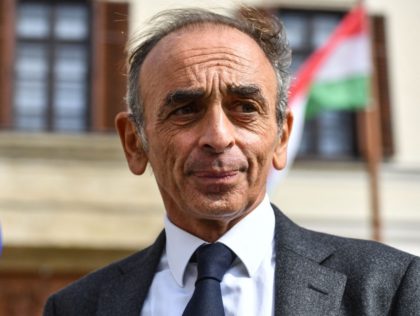 French essayist and political journalist Eric Zemmour speaks to journalists after a meeting with Hungarian Prime Minister Viktor Orban (not pictured) at the premier's office building, the Carmelita Kolostor (monastery) in Budapest on September 24, 2021. - Zemmour is a perticipant of 4th Budapest Demographic Summit, a platform for decision-makers, …